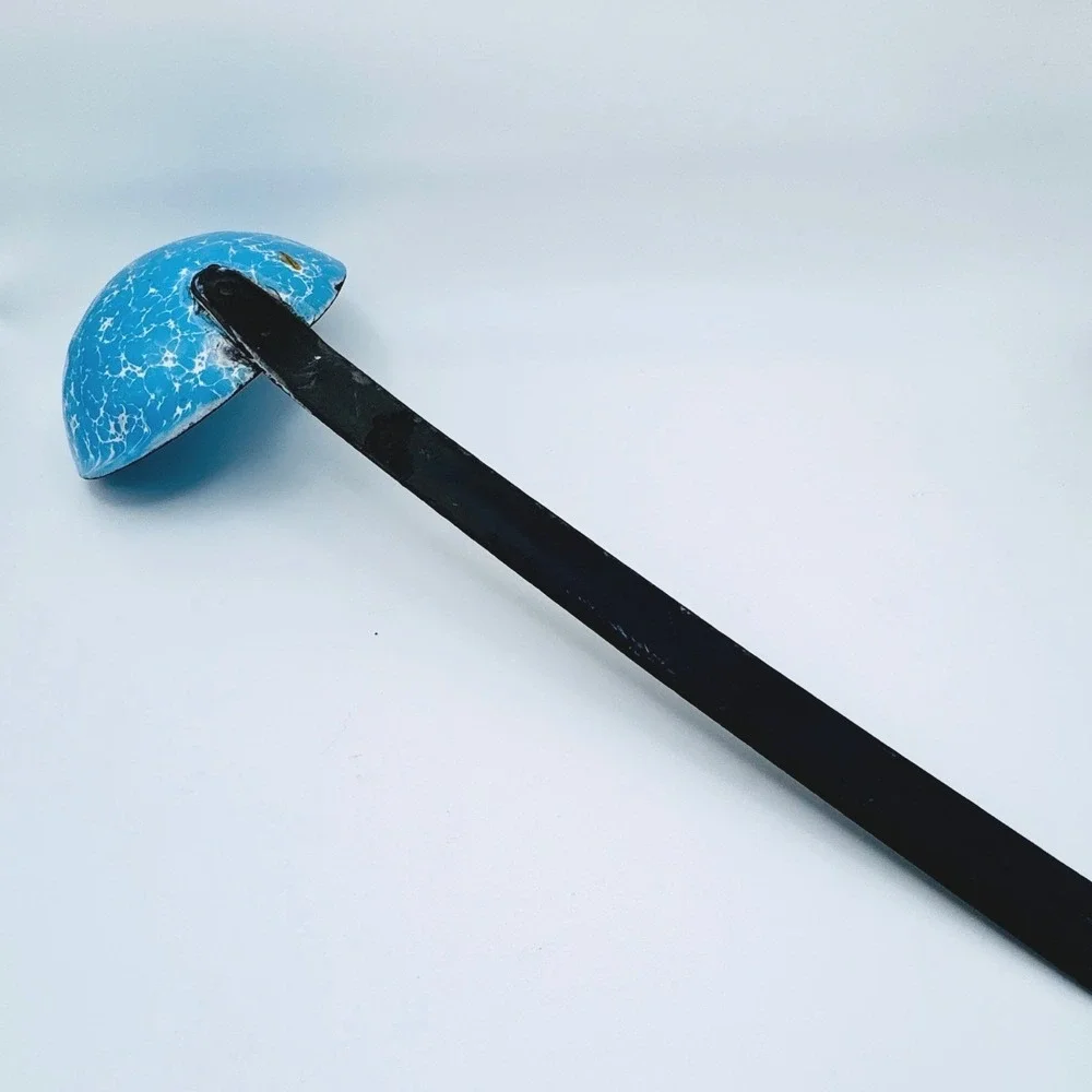 Vintage Blue Speckled Enamel Ladle Primitive Farmhouse Rustic Kitchen Decor